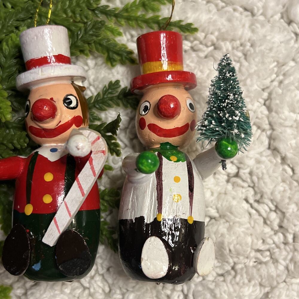 Lot of 3 Vintage Clown Colorful Wooden Ornaments Top Hats Tree 3.25” Christmas - Picture 4 of 8
